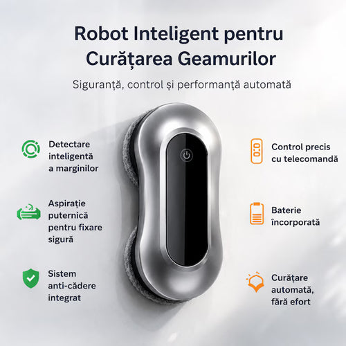 Robot de Spălat Geamuri Profesional, Pulverizare Bidirecțională Automată, Navigare AI, Detectare Margini, Telecomandă, Sistem Anti-Cădere
