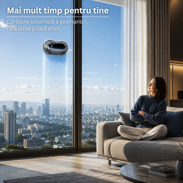 Robot de Spălat Geamuri Profesional, Pulverizare Bidirecțională Automată, Navigare AI, Detectare Margini, Telecomandă, Sistem Anti-Cădere