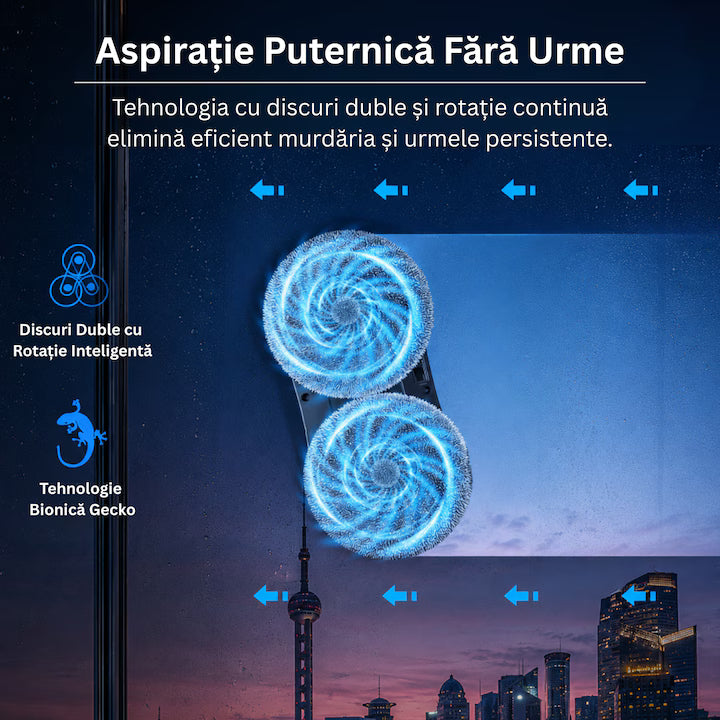 Robot de Spălat Geamuri Profesional, Pulverizare Bidirecțională Automată, Navigare AI, Detectare Margini, Telecomandă, Sistem Anti-Cădere
